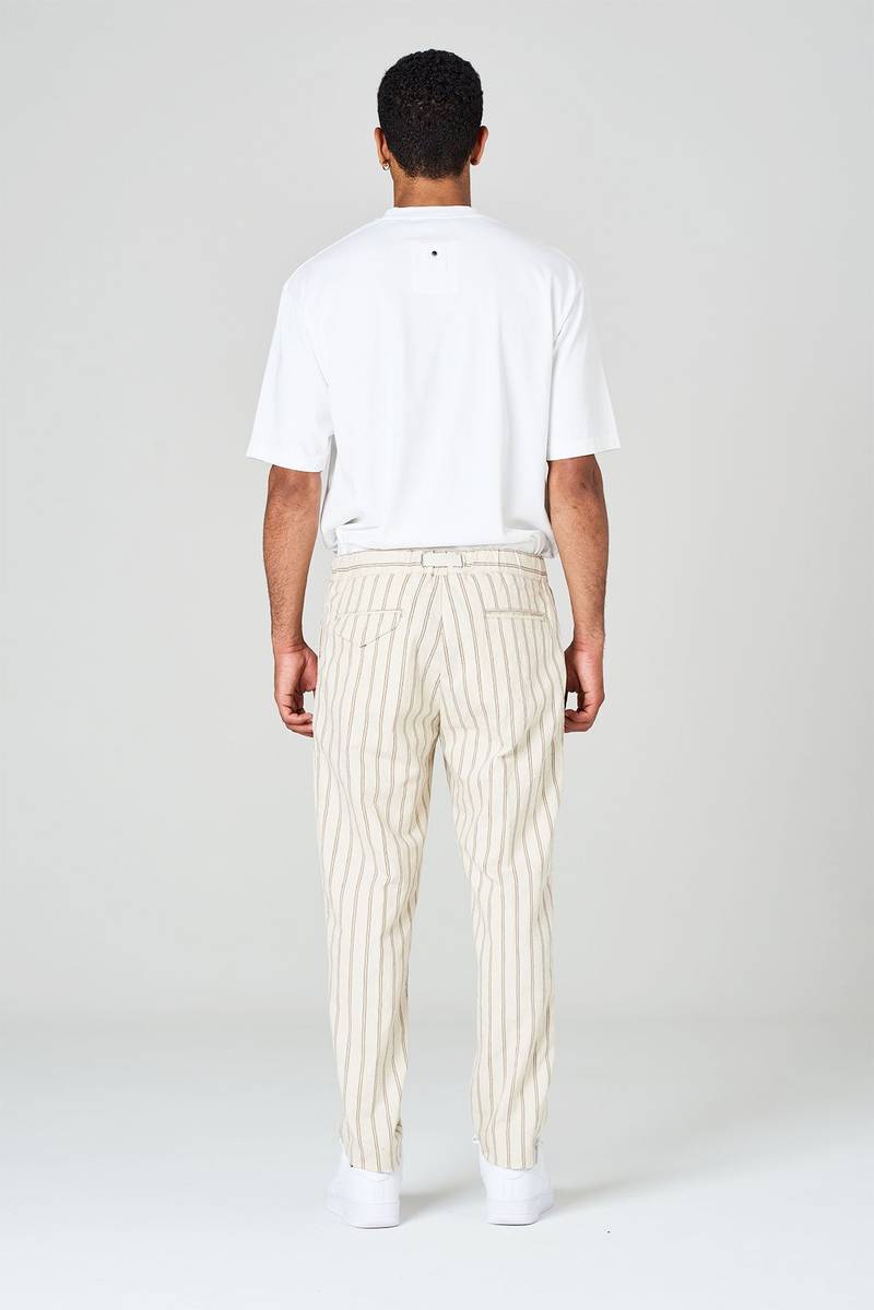 White sand Pantaloni rigati in misto cotone con vita elasticizzata Vendita Calda