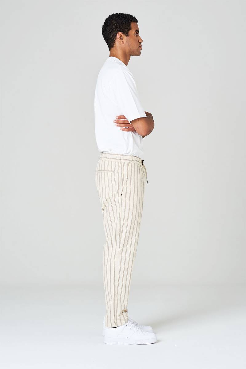 White sand Pantaloni rigati in misto cotone con vita elasticizzata Vendita Calda