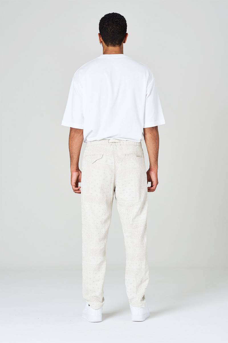 White sand Pantaloni in tela misto cotone-lino stampa bandana Vendite Flash