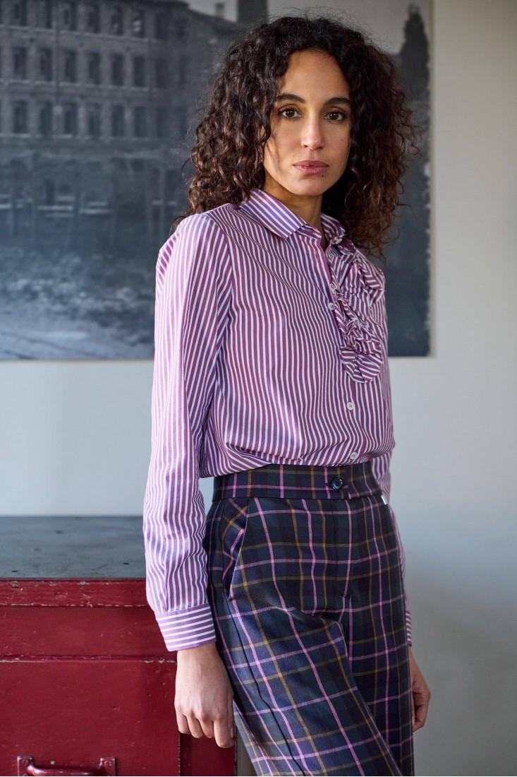 Zanetti 1965 Camicia a righe con dettaglio a fiori Vendita Calda