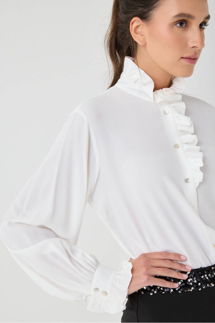 Zanetti 1965 Camicia in crepe de chine di seta con rouche Consegna Veloce